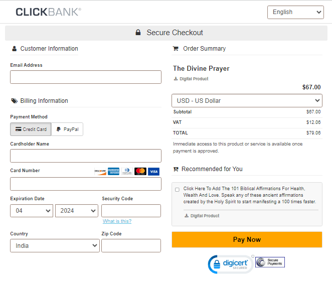 The Divine Prayer Checkout Page